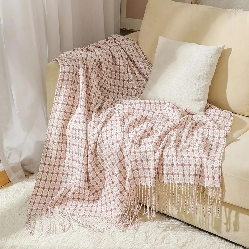 Blankets Sofa Blanket Knitted Thousand Bird Pattern Tassel Wool Thread Summer Woven American Style Mantas