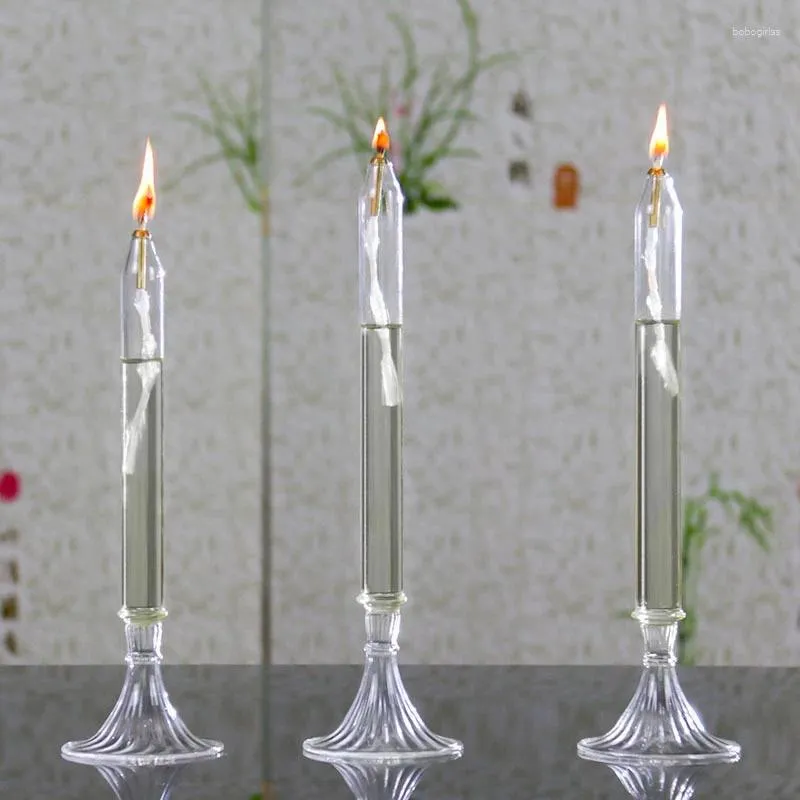 Candle Holders Transparent Glass Oil Lamp Candlestick Nordic Style Lampwick Holder Ornament Romantic Candlelight Dinner Party Desk Decor