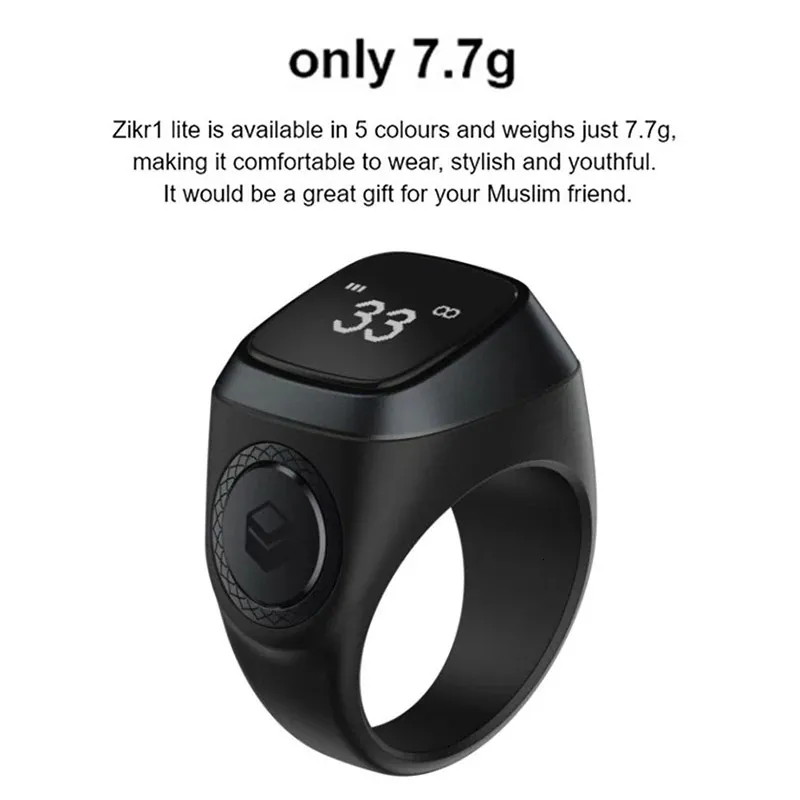 1pcs Smart Tasbih Tally Counter Ring For Muslims Zikr Digital Tasbeeh 5 Prayer Time Reminder Bluetooth 240415