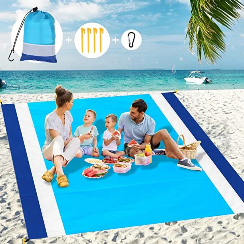 Pads 2023 Oversized Beach Towel Mat Sand Free Beach Wind Proof Waterproof Picnic Blankets Beach Mat Oversized Pocket Picnic 4 Anchor