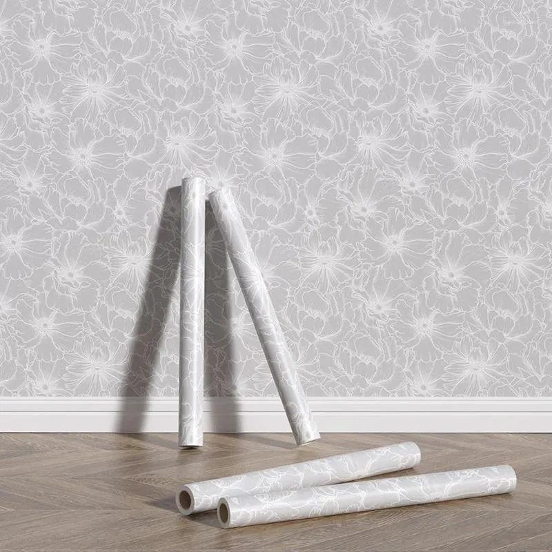 Wallpapers Retro Grey Sketch Flowers Self Adhesive Durable Paper Chic Elegant Waterproof Wallpaper Home Decoration PVC Contact