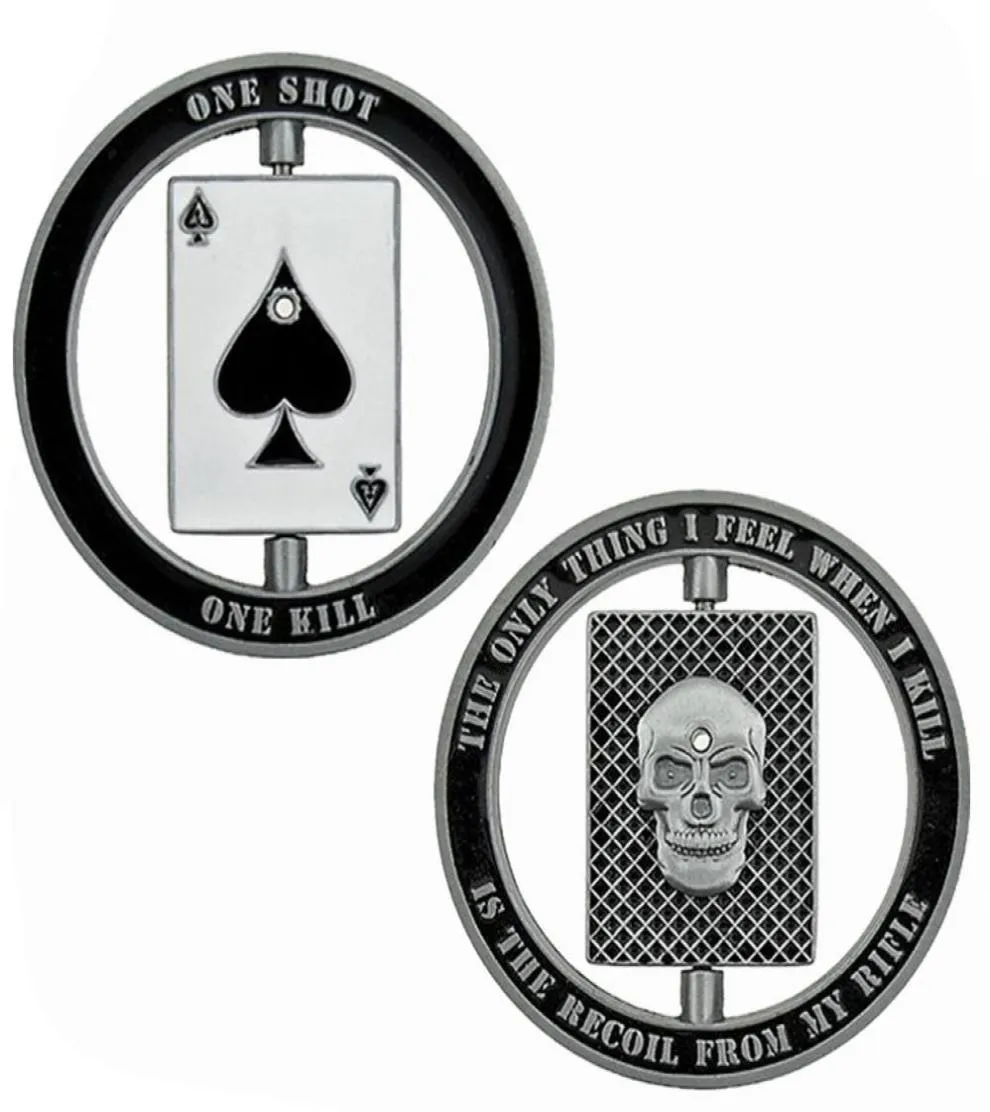 Rotertable America Police Swat Bullet Ace of Spades Skull One Shiot One Kill Challenge Coin Art Collection Gift5205290
