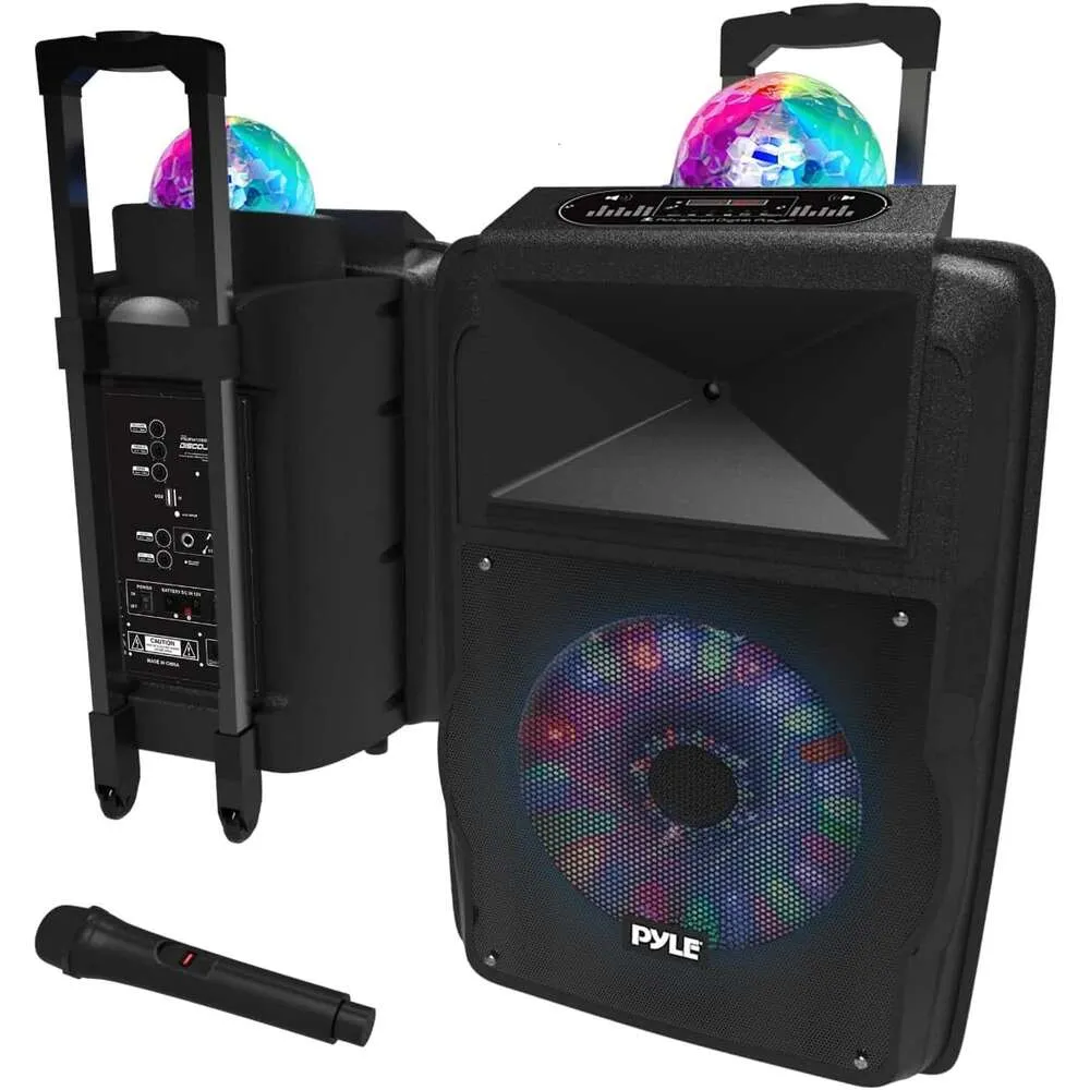 Powerful 700W Wireless Portable PA Speaker System with Bluetooth, MP3, USB, SD, FM Radio, AUX, 14 DJ Lights - Rechargeable Battery and Microphone Included