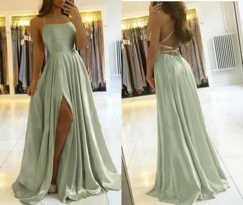 Sexig rygglös en linjekvällsklänningar 2022 Halter Neck Side Split Long Prom Party Gowns Bridesmaid Dress BC97915798850