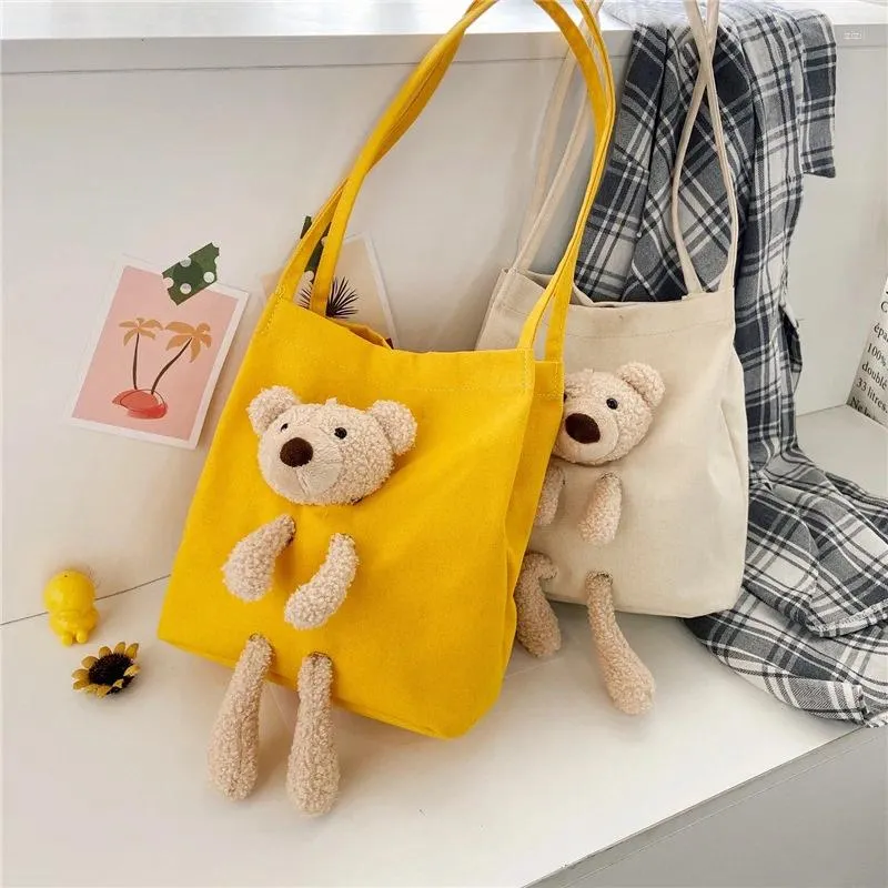 Bag Cute Small Women's 2024 Summer Bear Canvas One Shoulder Tote Handbag Bags For Women