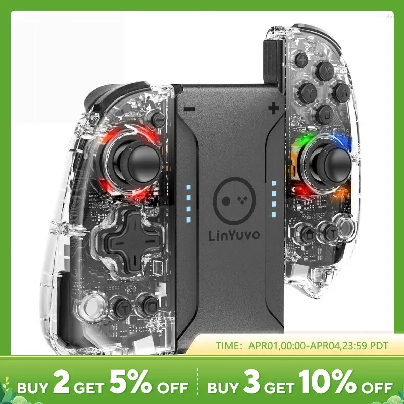 Controller di gioco Linyuvo 8 LED Colore Sostituzione Joypad Controller wireless per il passaggio con giroscopio turbo/vibrazione/6-assi/wake-up