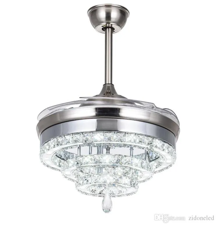 LED Crystal Chandelier Fan Lights Invisible Fan Crystal Lights Living Room Bedroom Restaurant Modern Ceiling Fan 42 Inch with Remo8387586