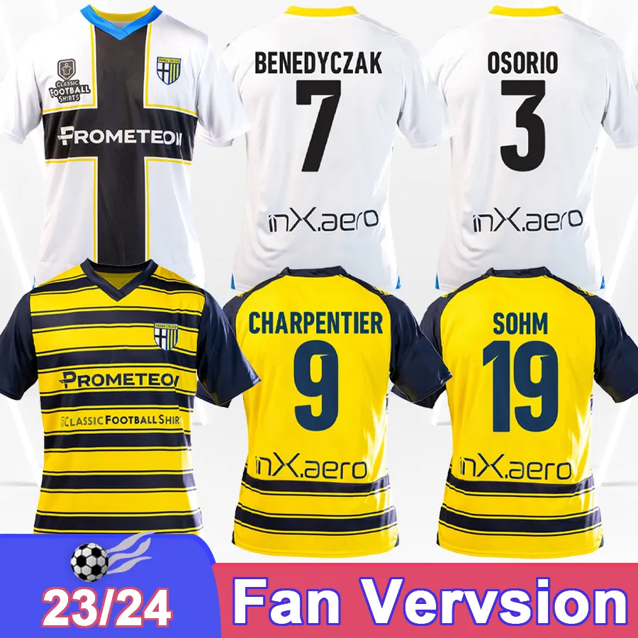 23 24 Jerseys de futebol de Parma Mens Bernabe Vazquez Charpentier Tutino Bonny Ansaldi Delprato Oosterwolde Home Away Futebol camisetas Uniformes