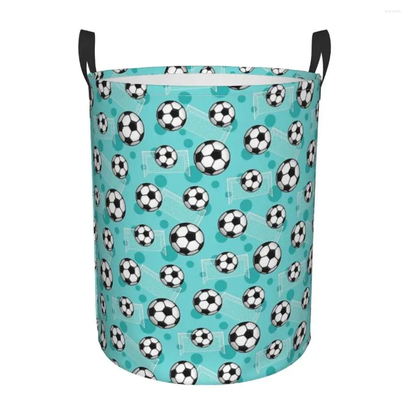 Laundry Bags Soccer Ball And Goal Teal - Dirty Baskets Foldable Large Waterproof Clothes Toys Sundries Storage Basket