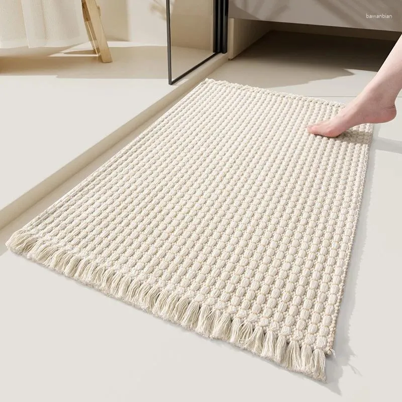 Badmatten Küchenläufer Leichter Eingangsrad Teppich gewebte Matte mit Quasten nicht abgeschrutz