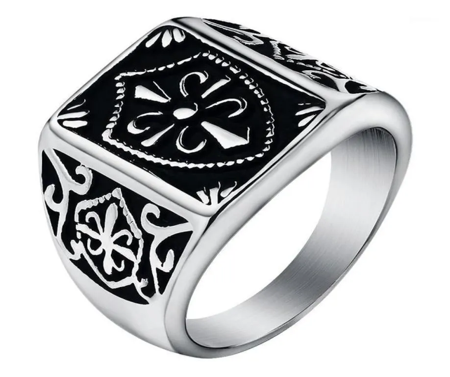 Mode guldfärg fleur de lis sköld ringer mäns silverfärg crest signet ring rostfritt stål cyklist smycken storlek 7-1419995186