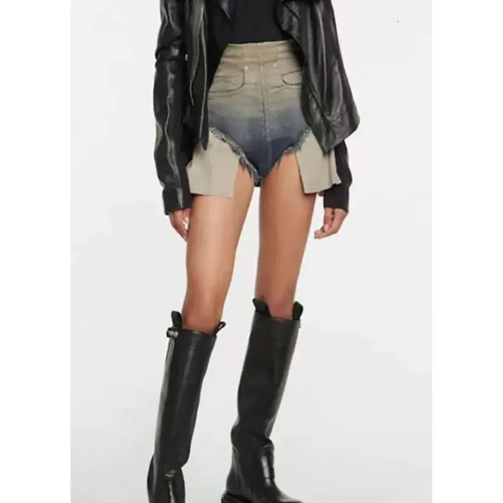 Womens Denim Shorts: High Waist, Gradient Color, Burry Edge, Back