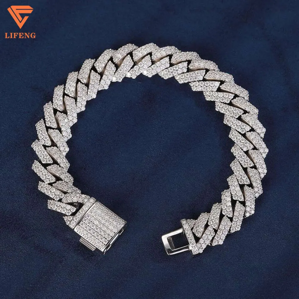 Hip Hop sieraden Ronde gesneden 14 mm Cubaanse linkketen Iced Out VVS Moissanite Diamond Hiphop Bracelet