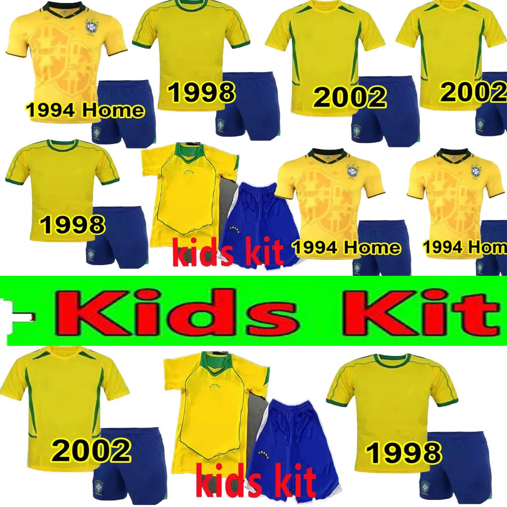 Brasil Retro Kid Jerseys Ronaldo 1957 85 88 91 93 94 98 00 02 04 Ronaldinho Kaka R. Carlos Camisa de Futebol Brazils Football Shirt Rivaldo Classic Vintage koszulka