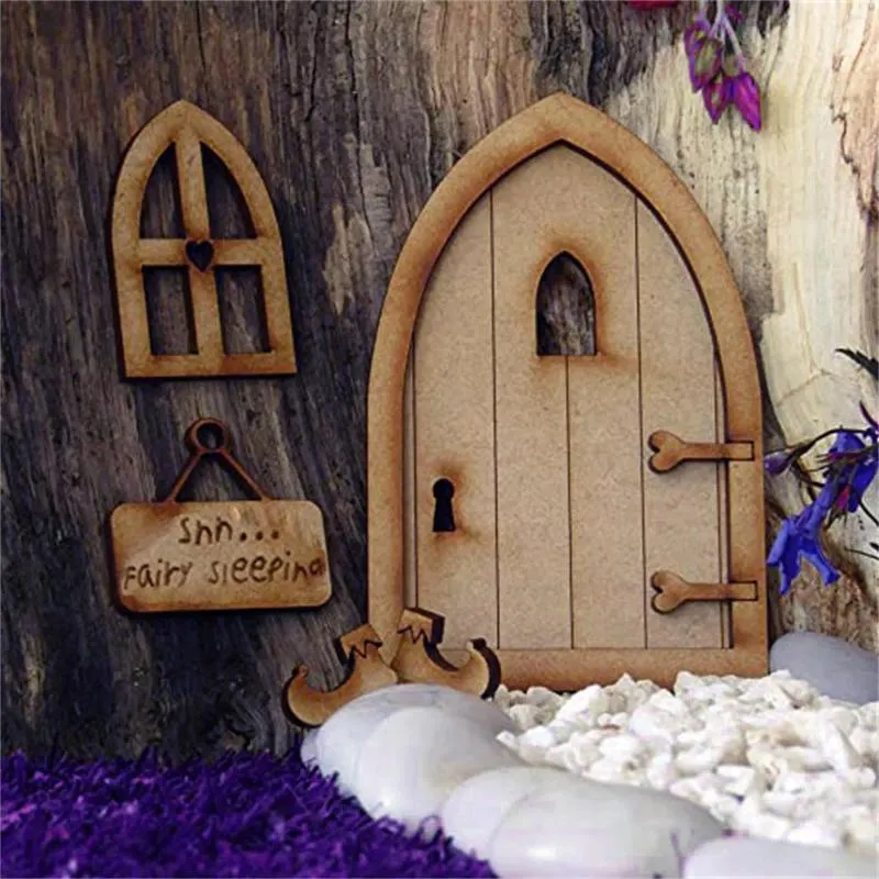 Garden Decorations 2X DIY Miniature Fairy Sign Doll House Wooden Door Decoration