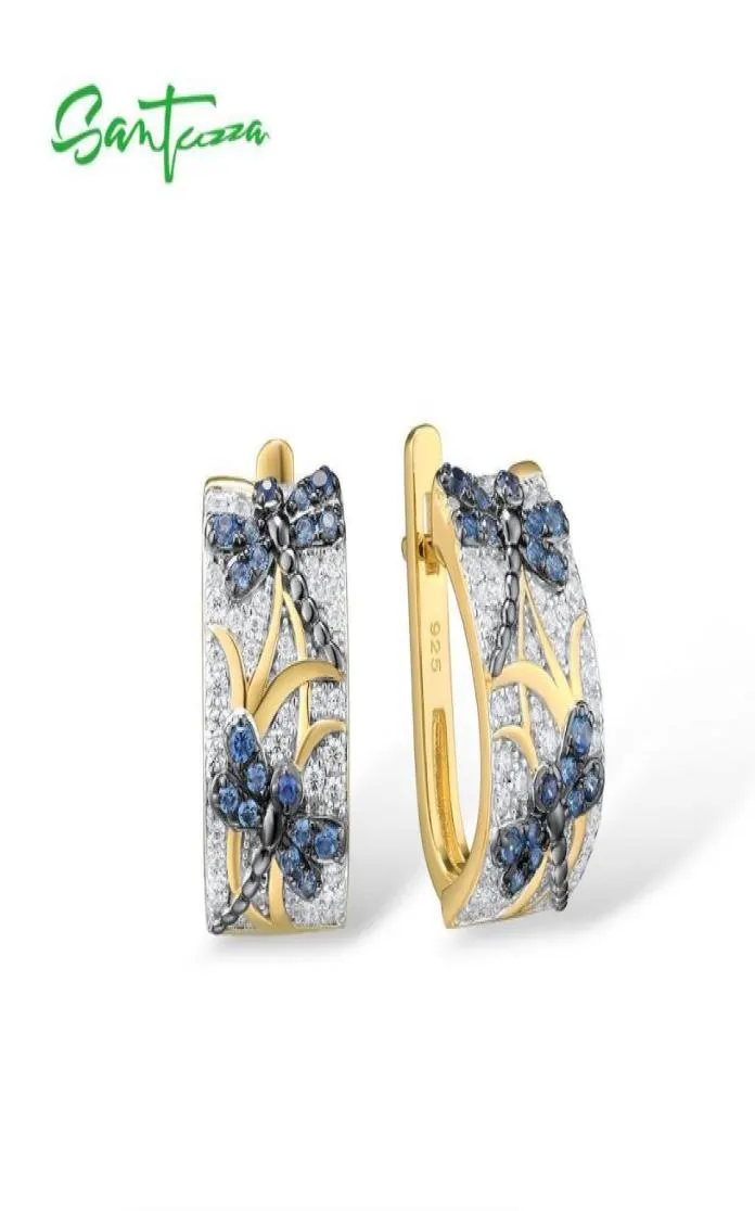 Słowiane kolczyki Santuzza Santuzza dla kobiet czyste 925 Sterling Blue Dragonfly Eleganckie modne przyjęcie na prezent biżuterii 2211076700002