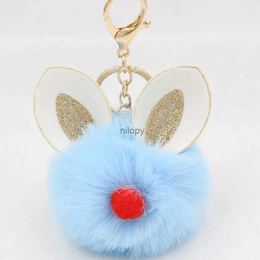 Keychains colhedores de coelho orelhas de peles falsas pompom amarelo keyrans de pendentes sacos de carros de roupas acessórios presentes