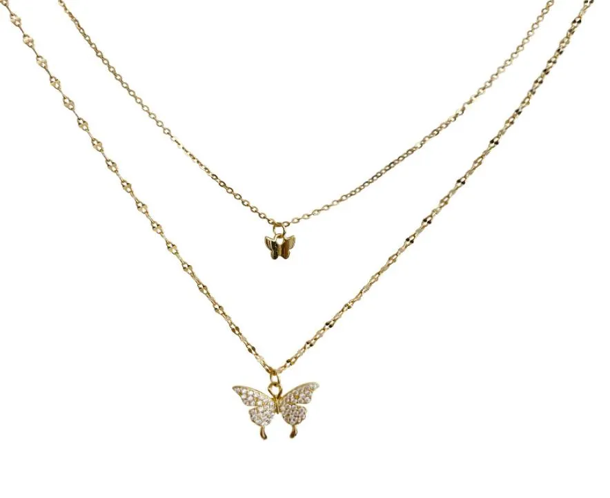 Fashion Designers Ciaxy Stamp Butterfly Collana per donne a doppio strato Catena di clavicola Shiny CZ Neckace Regali delicati Silver Color6467738