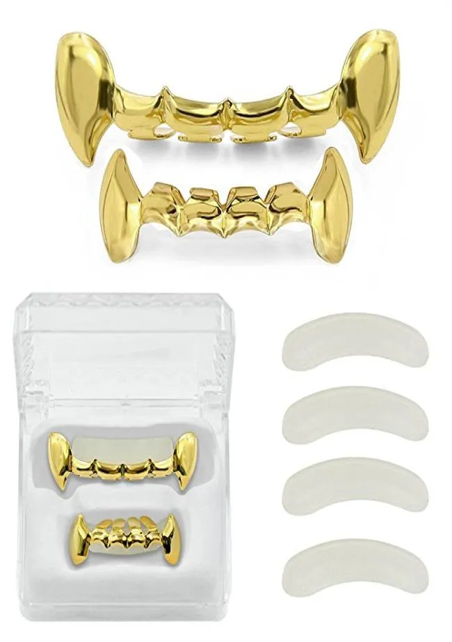 Custom Fit 18K Gold plattierte Hüfthopzähne Fang Grillz Kappen unterer Boden Grill Vampire Zähne 3117589