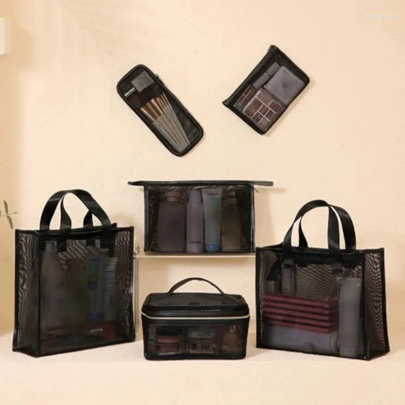 Storage Bags Mesh Makeup Black Zipper Pouch For Offices Travel Toiletry Women's Bag