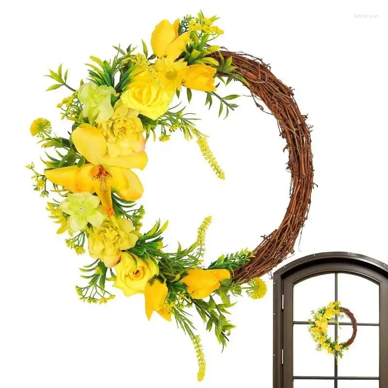 Decorative Flowers Spring Wreath Artificial Rattan Thanksgiving Door Decor 35cm/13.7inch Holiday Front For