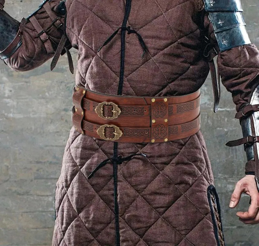 Paski Mężczyzn Mężczyzny PU skórzany Viking Widebelt Vintage Bluckle Moneging Bracers Retro Renaissance Costume