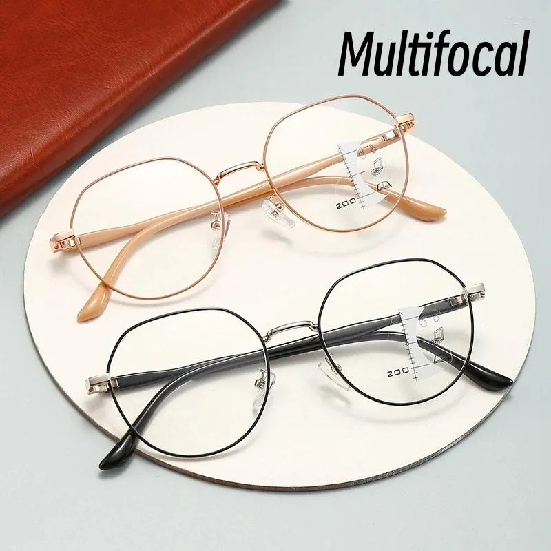 Sunglasses Women's Multifocal Reading Glasses Metal Frame Presbyopia Eyewear Prescription Far Sight Computer Eyeglasses 1.0 To 4.0