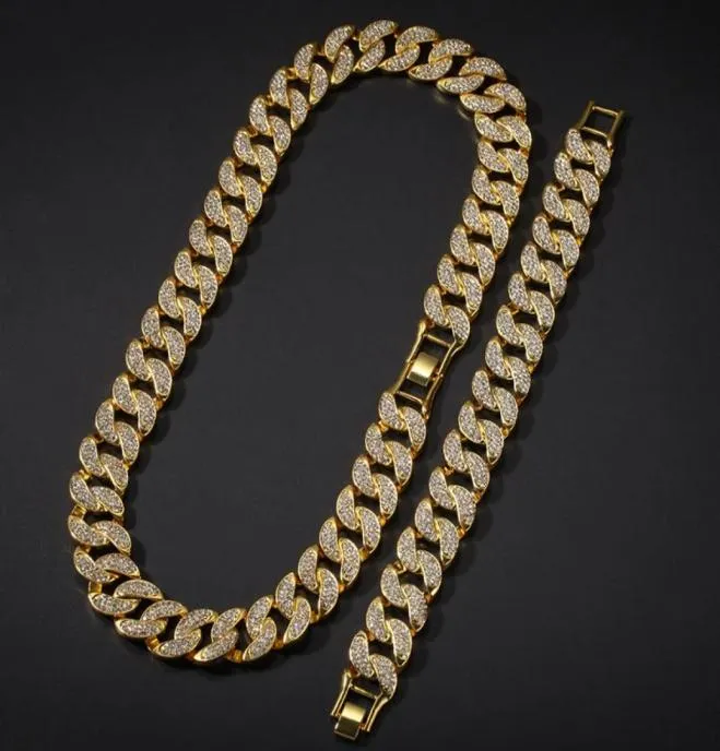 Hip Hop Bling Chains Jewelry Men Bracelets Ouro Colar Iced Out Miami Cuban Link Chain6109526