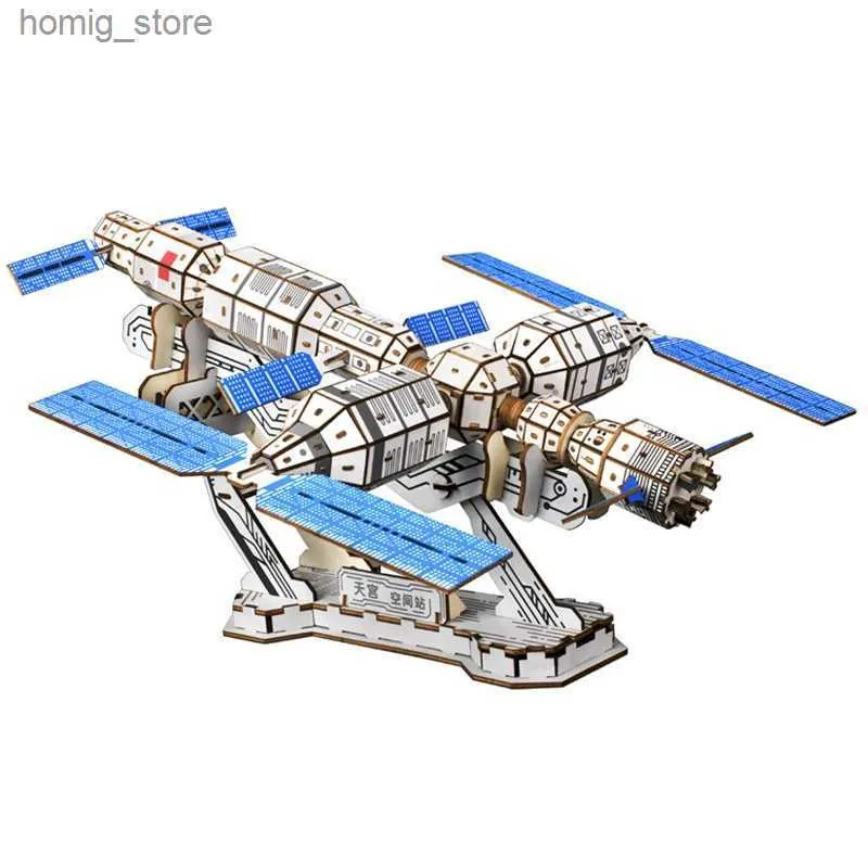 3D Puzzles China Space Station 3d Puzzles Wooden Jigsaw Diy Aerospace Science and Technology Militair Model educatief speelgoed voor kinderen Y240415