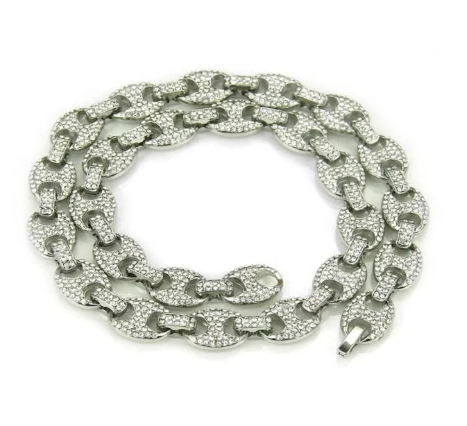 Hiphop 12mm guld silver färg pläterad isad puff marine anchpr kedja länk bling halsband för män 291 j24605225