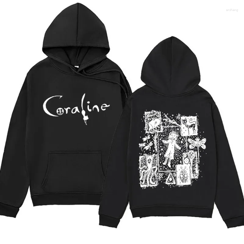 Coraline Movie Graphic Vintage Fleece Hoodie Oversized Harajuku
