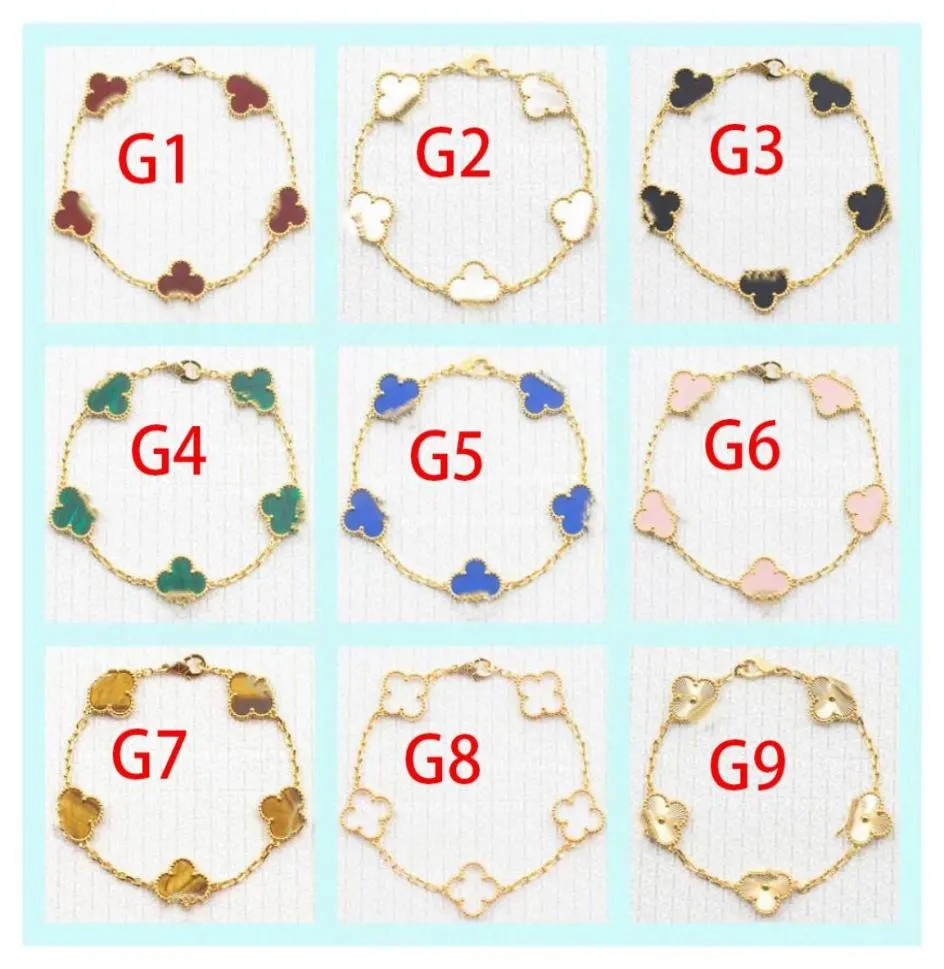 Luxury Clover 4 Flowers Designer Fashion Charm Bracelets For Girls Women 18K Gold Silver Noir blanc rouge Bracelet Green Bracelet WEDD2523186