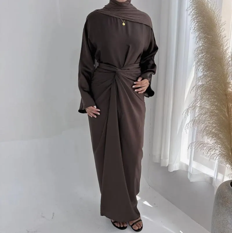 Vêtements ethniques Eid 2 pièces sous Abaya Robe avec jupe avant enveloppante Set Arabe Nida Inner Long Robes pour femmes musulmanes Dubaï Islamique