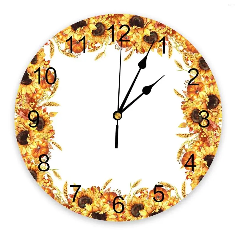 Wall Clocks Autumn Sunflower Pumpkin Clock Large Modern Kitchen Dinning Round Bedroom Silent Hanging Watch