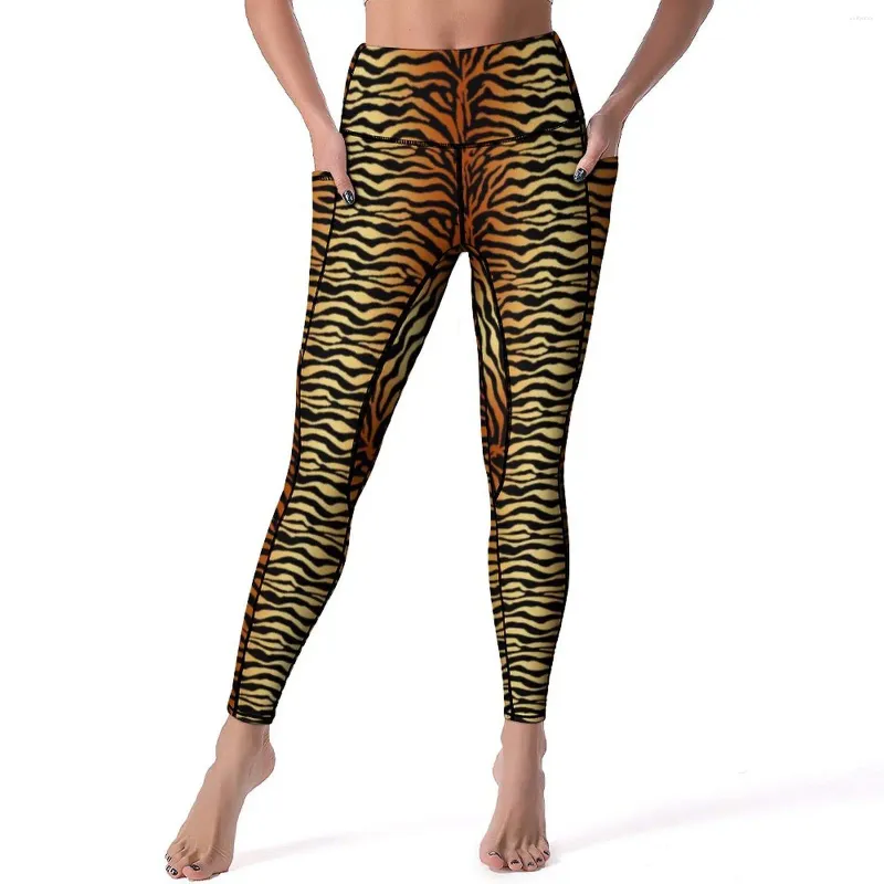 Активные брюки Tiger Print Yoga Women Animal Black Stripes Леггинсы выталкивают повседневные леггинсы быстро вымирают Custom Fitness Sport