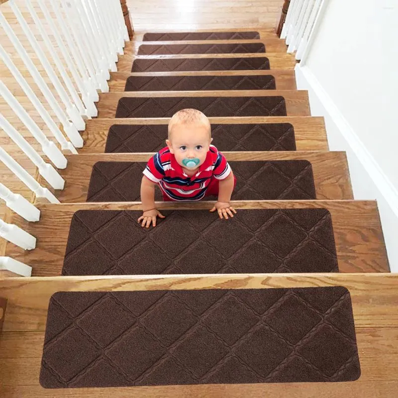 Stair Tread Carpet Mats 25.6x7.9 in Self-Adhesive Non-Slip Water ...