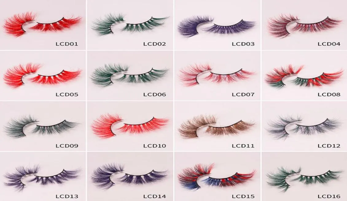 25mm Color lashes 6D False Colored Eyelashes Natural Real Mink fluffy Style Eye lash Extension Makeup Halloween Colorful Eyelash1070566