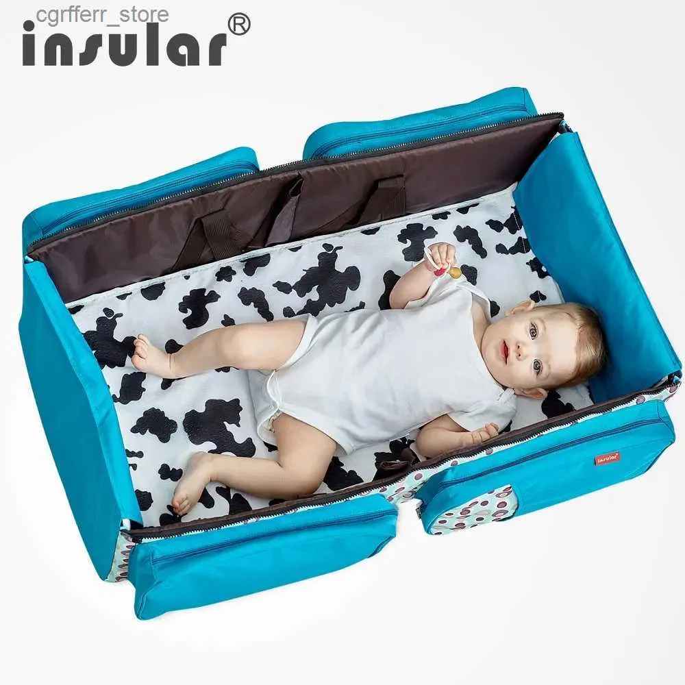 Blöja väskor insulära bärbara utomhus baby crib säng resande baby blöja väska spädbarn säkerhet väska vaggar vikande spjälsäng säkerhet mommy väska l410