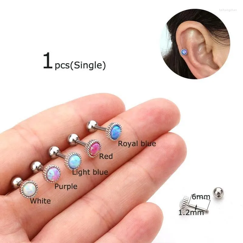 Saplama küpeleri 1pcs paslanmaz çelik opal tragus kıkırdak pinna daith piercing 6mm