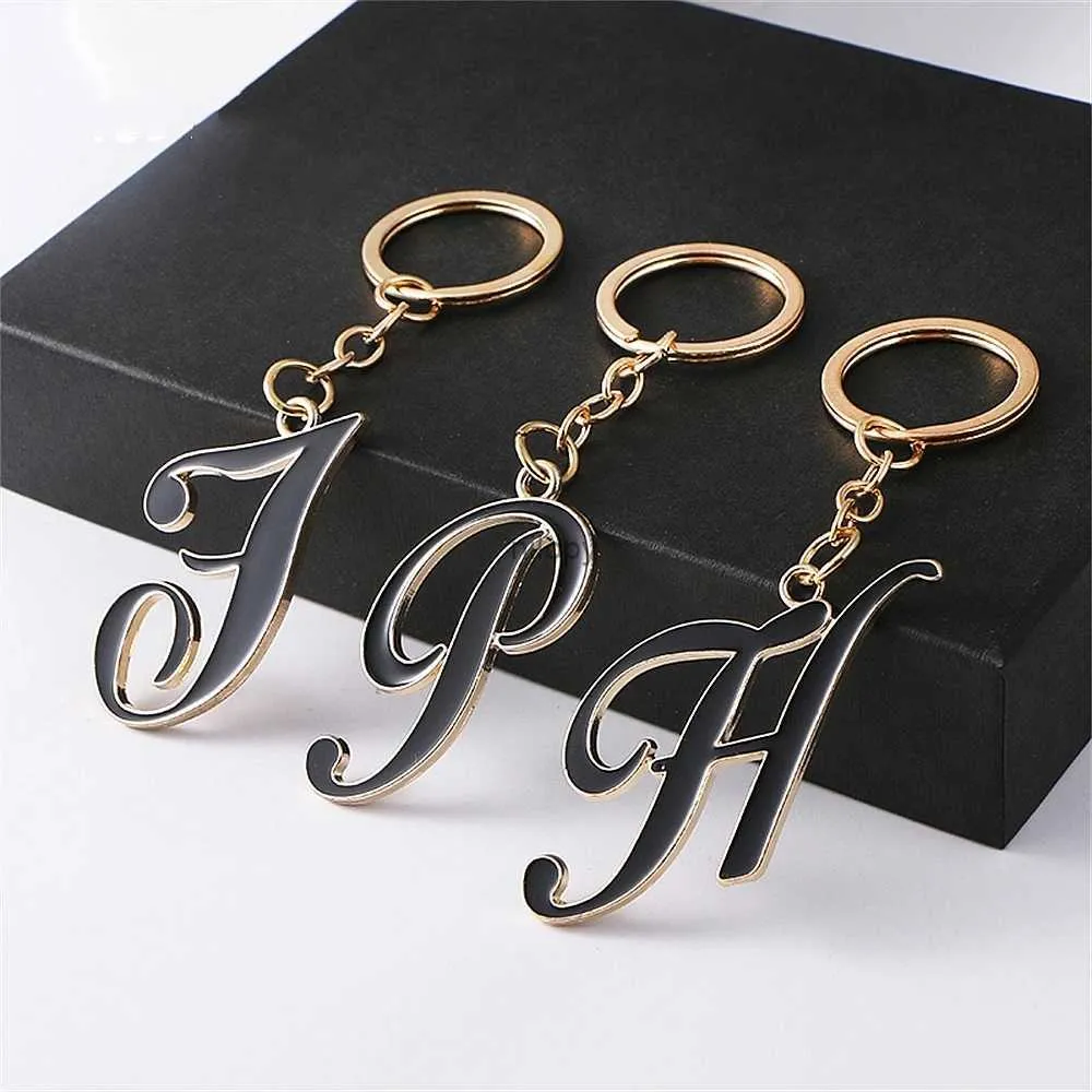 Keychains Lanyards Fashion A-Z Circular Letters Keychain Creative 26 Initials Keyring Women Men Bag Pendant Car Key Holder Accessorie Souvenir Gift