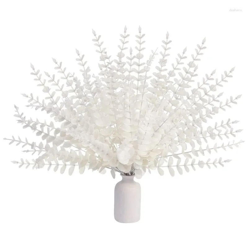 Dekorativa figurer lber vit konstgjorda eukalyptus stjälkar 36 st faux grenar blad för blommor arrangemang bröllop bukett dekor