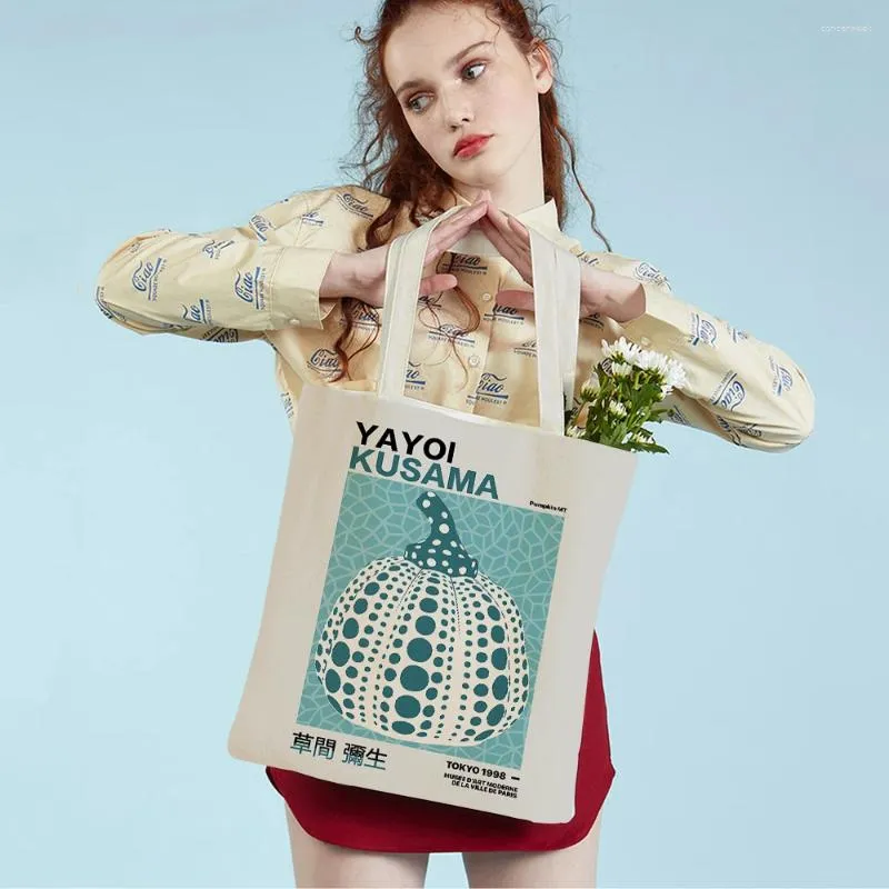 Torby na zakupy Japan Yayoi Kusama Dots Dypkin Retro Lady Nordic Shopper Bag w podwójnym druku supermarket torebka na płótnie Tote