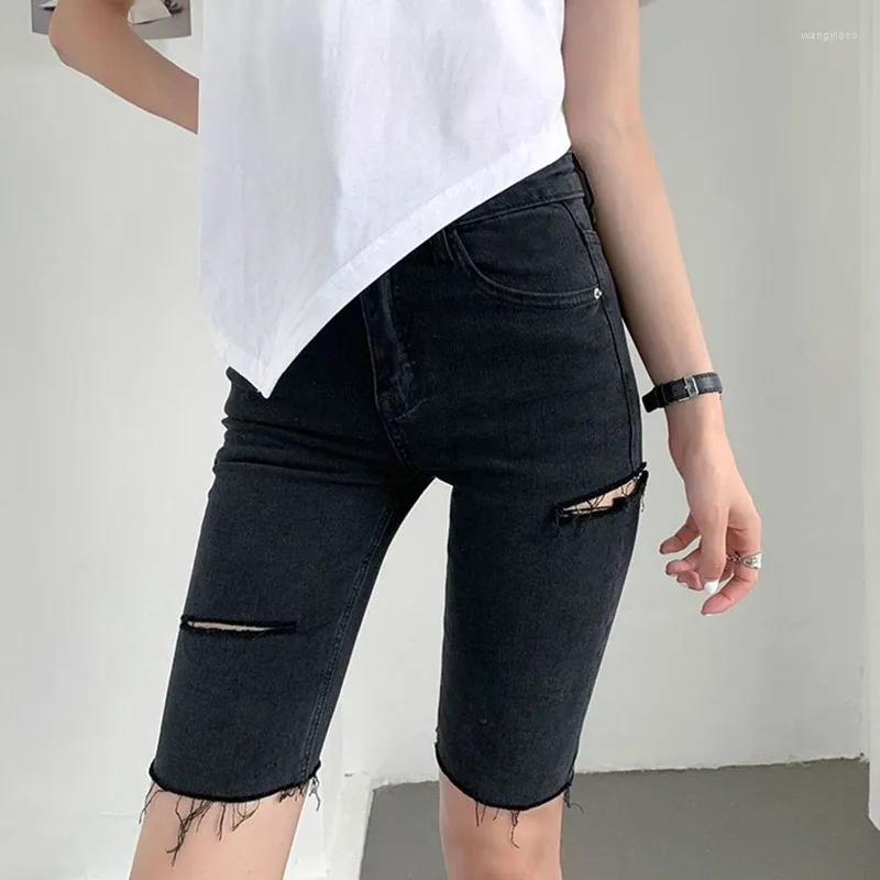 Frauen Jeans Hole Shorts Hosen Frauen Sommer Vintage Blue Skinny Denim Kurzkoreanische Mode lässig weiblich Biker 2024