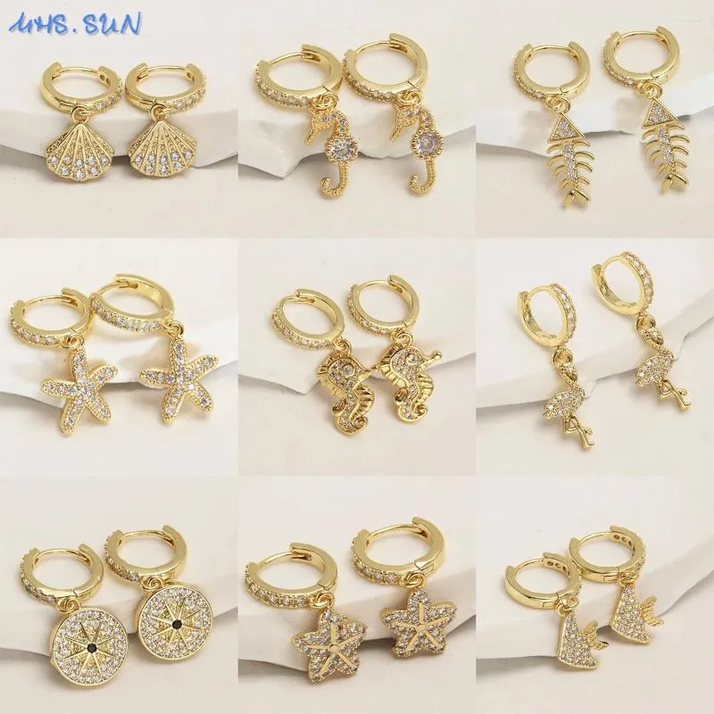 Dangle Earrings MHS.SUN Delicate Zircon Drop Compass/Fish Tail/Dolphin/Starfish Animal Hoop For Lovely Women Girls Jewelry