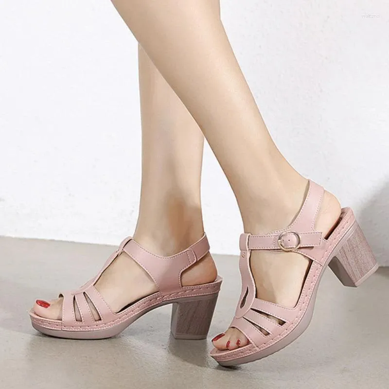 Casual Shoes Women Chunky Heel Sandals Comfortable Solid Colour High Heels Non-slip Lightweight Large Size Sapatos Femininos