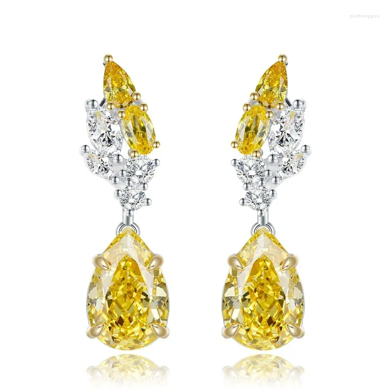Boucles d'oreilles S925 Oreille en argent 8 12 gouttelet de radian de diamant jaune en forme de poire avec sensation de qualité supérieure