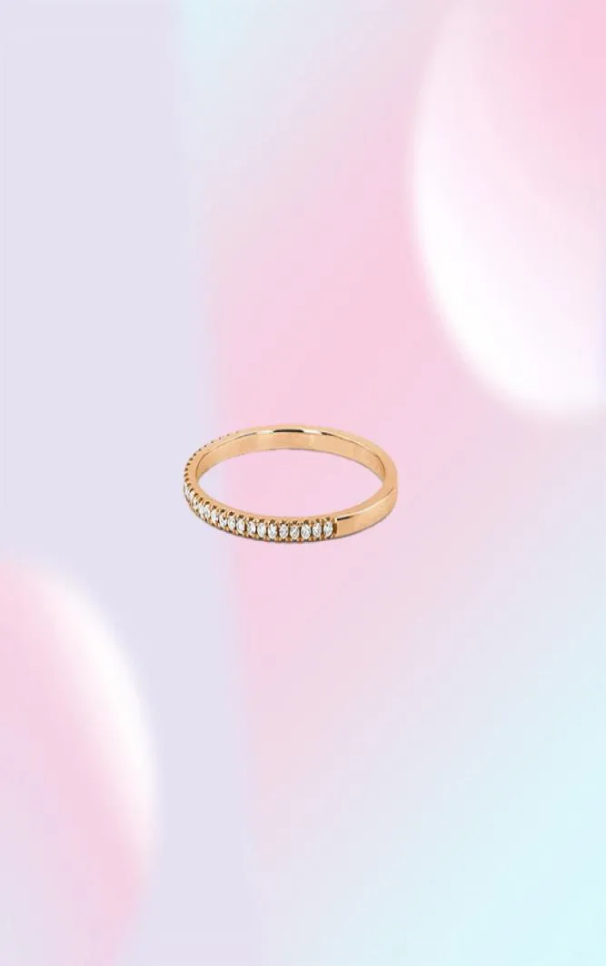 Anello diamantato in oro bianco in oro da 18k autentico Gioielli sottili semplici anelli sottili rotondi per donna Element Ring Regalo 3377350