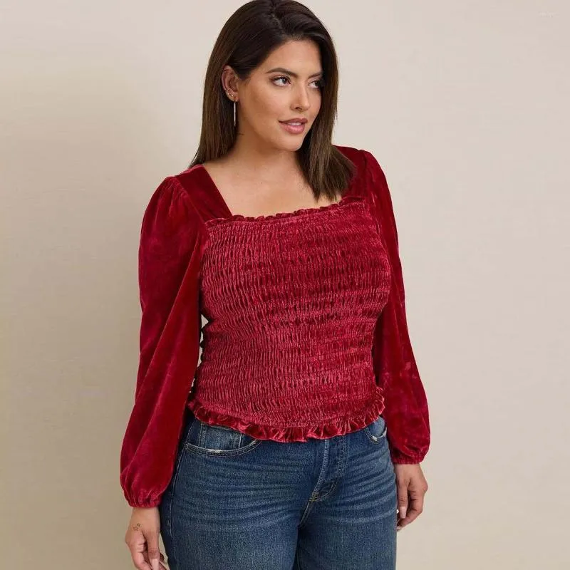 Blouses pour femmes Velvet automne 2024 Niche Slim à la taille de la taille à la taille