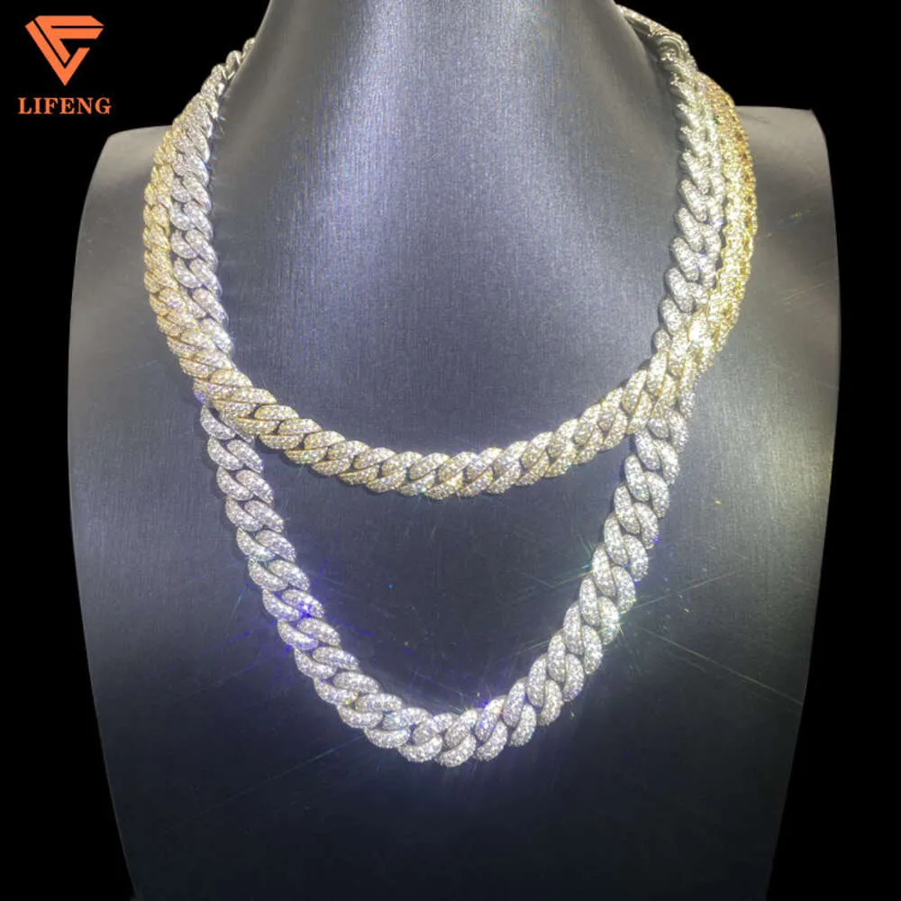 Lifeng Jewelry Iced Out Hip Hop Cuban Link Chain Full VVS Moisanite Diamond Miami Collier pour hommes