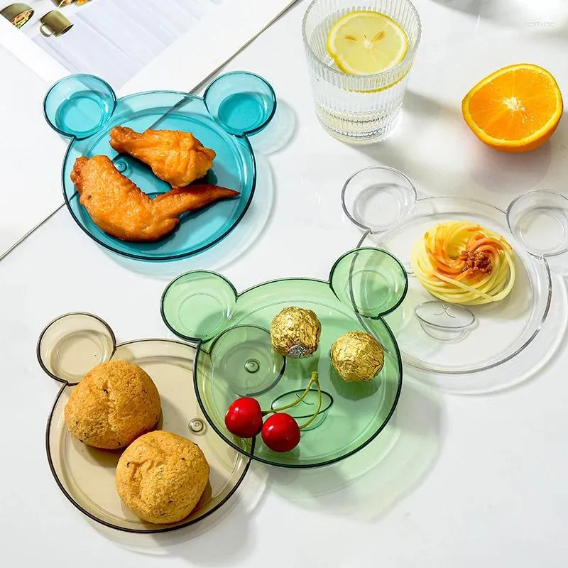 Assiettes dessin animé Assiette à la maison à l'épreuve de la maison, vaisselle créative ours de collation transparente Snack Fruit Organisateur de bureau de plateau de dessert